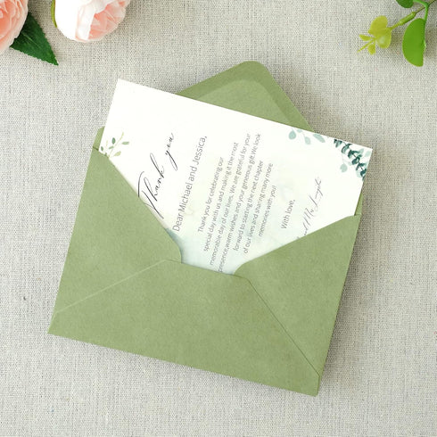 PONATIA 50 Pack A4 Envelopes, 4 1/4 x 6 1/8 Inches Sage Green Envelopes Perfect for Christmas Gift Cards Envelopes, Wedding Details Cards, Thank Y...