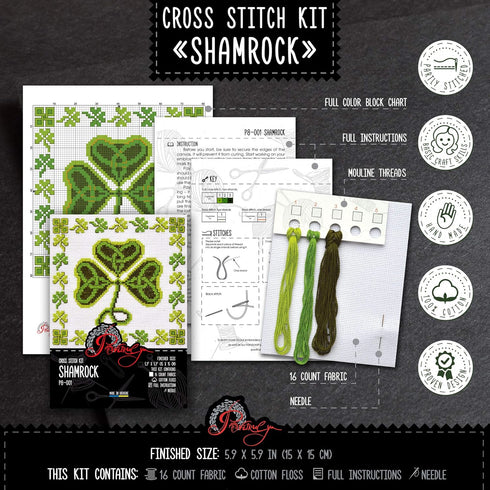 Irish Cross Stitch Kit 'Shamrock' - Symbol of Ireland Clover Embroidery - DIY Handmade Gift...