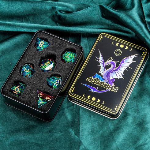 ARUOHHA Sharp Edges Dice Set DND Resin Lightning D&D Dice with Box, Translucent Polyhedral Dice Dungeons and Dragons RPG Role Playing Games Handma...