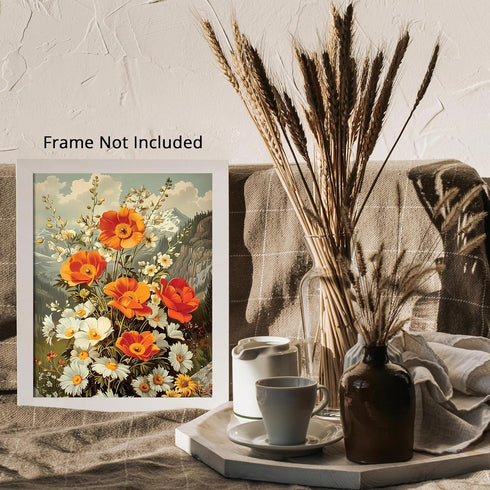 Posterizer 1 pcs-vibrant orange and white flowers on the montainside-Floral & Botanical Art-Abstract & Modern Art-Decor for Home & Office- UNFRAME...