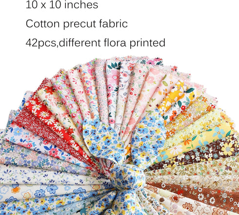42Pcs 10"x10" Quilting Cotton Fabric Square No Repeat Layer Cake Fabric Bundles Precut Multi-Color Printed Floral Fabric for DIY Sewing,Quilting a...