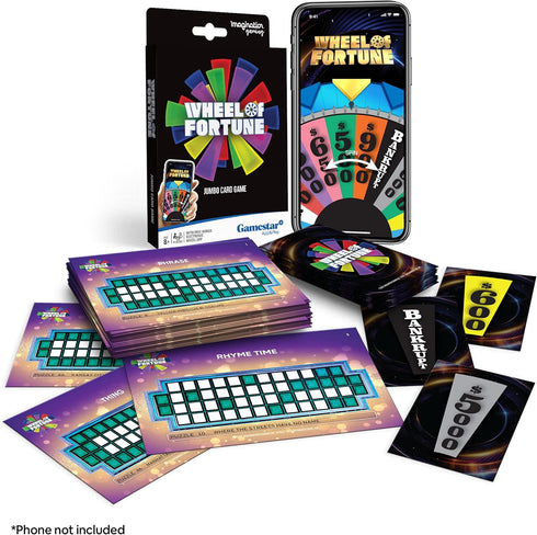 WHEEL of FORTUNE Deluxe JUMBO Card Game, Play America’s Game at Home with Friends and Family, Spin The Wheel, Solve a Puzzle, Win! Home Entertainm...