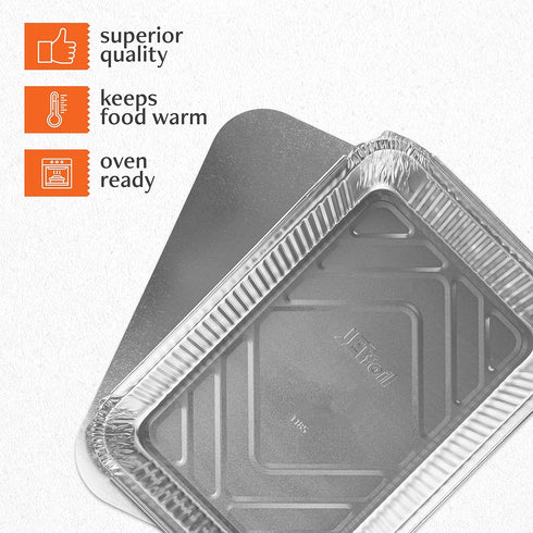 PLASTICPRO Disposable 4 LB Aluminum Takeout Tin Foil Oblong Baking Pans 12'' X 8'' X 2'' Inch With Cardboard Lids - Brownies, Bread, or Lunchbox, ...