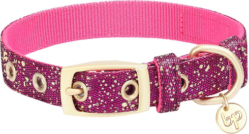 Blueberry Pet 4 Colors Glam Life Gold Stamping Lace Adjustable Dog Collar in Cerise Pink, Neck 7.5-10", for Small Breed...