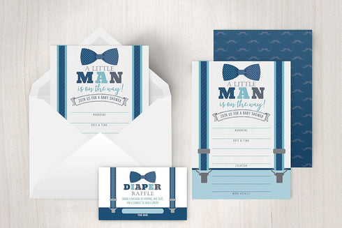Your Main Event Prints Boy Baby Shower Invitations, 20 Including Envelopes & Diaper Raffle Cards, Little Man, Sprinkle...