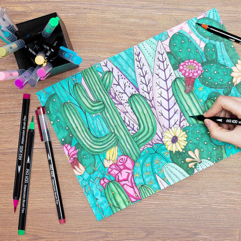 ParKoo Watercolor Brush Pens, 24 Colors Flexible Real Nylon Brush Tip Pens for Watercolor Painting, 1 Blending Brush, Paint Markers for Artists an...