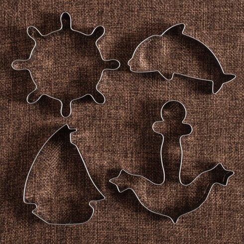 LILIAO Nautical Cookie Cutter Set - 4 Piece - Anchor, Sailboat, Rudder and Dolphin Biscuit Fondant Cutters - Stainless Steel...