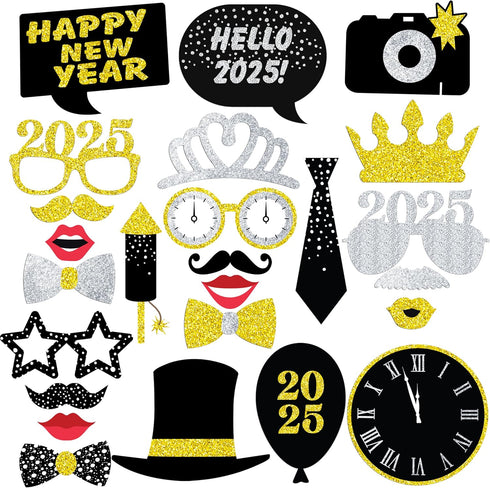 New Years Photo Booth Props | Pack of 20, Real Glitter | New Years Eve Party Supplies 2019 | Nye decorations 2019 | New-Year Decorations 2019 | Ha...