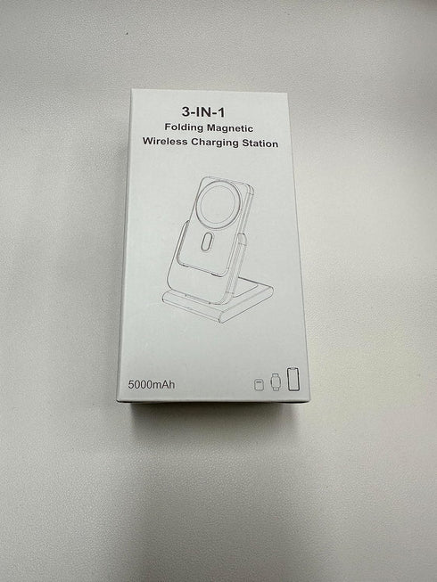 3 in 1 Wireless Charging Station, for Mag-safe Charger Stand for iPhone 15 14 13 12 Series, 5000mAh Portable Charger for Apple Watch Airpod, Trave...
