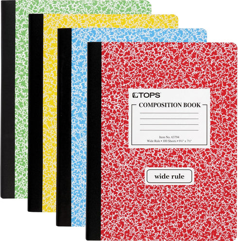 TOPS Composition Book, Wide/Legal Rule, Randomly Assorted Marble Cover, (100) 9.75 x 7.5 Sheets...