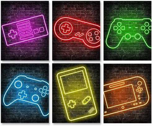 Neon Gaming Posters for Boys Room Decor, Boys Room Decorations for Bedroom, gamer wall art,Gamer, game console, Teen boy bedroom, game room, No Fr...