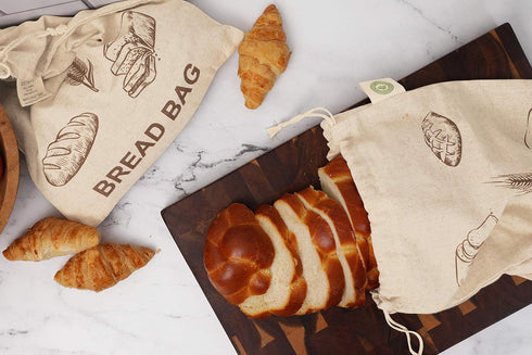 Reusable Bread Bags for Homemade Bread - 100% Organic Linen - 2 Large and 2 Extra Large Reusable Cloth Storage Bags with Drawstring for Sourdough ...