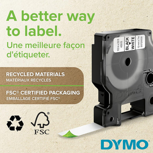 DYMO Standard D1 Labeling Tape for LabelManager Label Makers, Blue Print on Clear Tape, 1/2'' W x 23' L, 1 Cartridge (45011)...