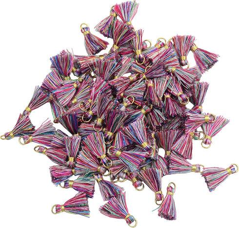 100 pcs Multi-Colors Mini Tiny Handmade Craft Tassels with Golden Jump Ring for Earring Jewelry Accessories and Other DIY Supplies (Rainbow, 2 cm)...