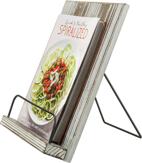 MyGift Torched Wood Cookbook Stand - Recipe Binder Reading Book Display and iPad Tablet Easel with Metal Page Holder and Kickstand...