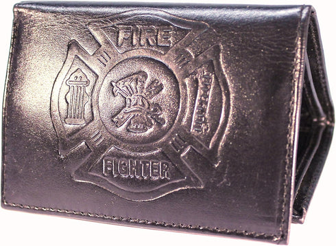 Fire Fighter Embossed Leather Trifold Wallet - Black...