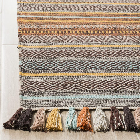 SAFAVIEH Montauk Collection Accent Rug - 2'6" x 4', Turquoise & Brown, Handmade Boho Stripe Fringe Cotton, Ideal for High Traffic Areas in Entrywa...