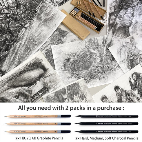 Sketch pencils for drawing and shading - 20pcs art sets with sketching pencils and erasers for all professional artists - dual pack charcoal and g...