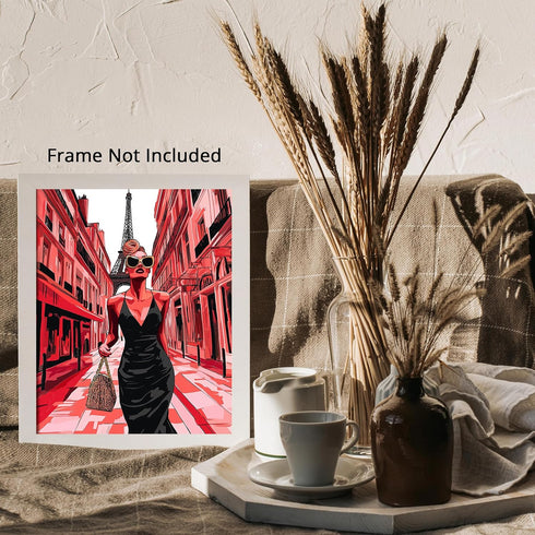 Posterizer 1 pcs-glamorous woman in stylish Parisian street 1-Inspirational Women's Art-Adventure Wall Art-Gift for Women, Fashionistas, Designer ...