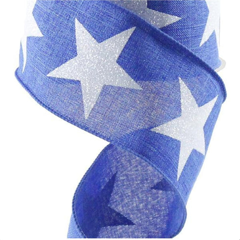Glittered Stars Wired Edge Ribbon - 2.5" x 10 Yards (Royal Blue)...