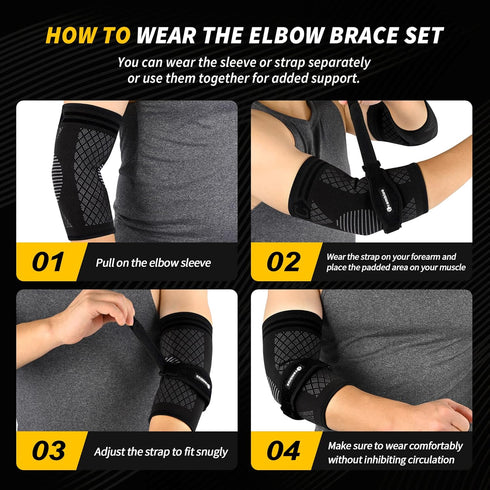 CAMBIVO Elbow Brace Set, 2Pcs Elbow Sleeves & 1Pcs Tennis Elbow Brace for Women and Men, Adjustable Elbow Strap for Tennis & Golfer's Elbow, Pain ...