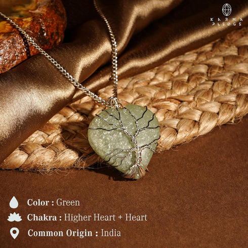 Heart Necklace for Women, Handmade Green Aventurine Crystal Pendant Birthstone Necklaces for Chakra Healing Good Luck Meditation, Tree of Life Cry...