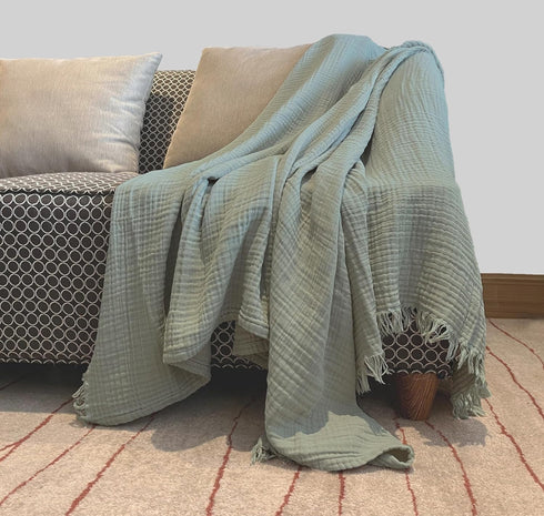 KyraHome 100% Organic Cotton 50"x60" Muslin Blankets for Adults, Couch, Kid, Pre-Washed Plant Dyed Breathable Lightweight Gauze Soft Throw Blanket...