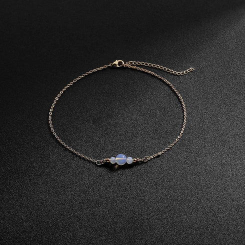 BERISO Gold Ankle Bracelets for Women 14K Gold Plated Summer Beach Simple Three Clear Beaded Ankle Bracelets for Women Minimalist Anklet for Women...