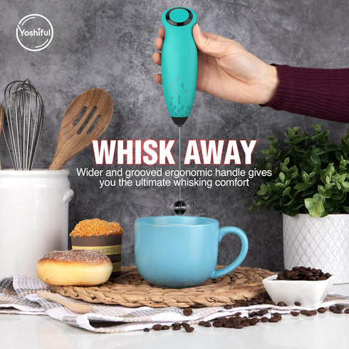Milk Frother for Coffee with Deluxe Stand - Coffee Frother Handheld Foam Maker for Lattes - Turbine Whisk Drink Mixer Handheld - Frother Wand Stir...
