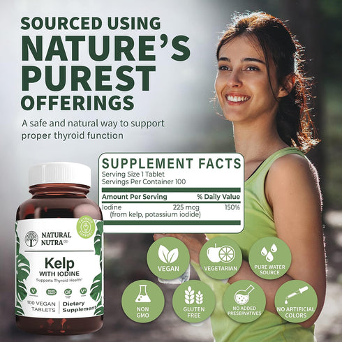 Natural Nutra Kelp Iodine Supplement, Helps Improve Brain Health, Strengthens Immune System, and Regulates Metabolism, Vegan Sea Kelp, Atlantic So...