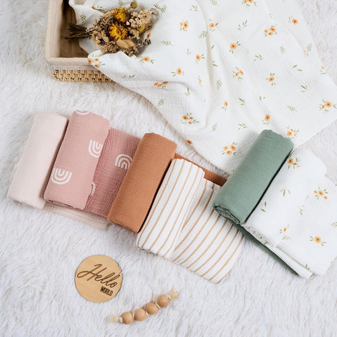 Meracorallo Muslin Swaddle Blanket, 100% Organic Cotton Receiving Blanket Soft and Breathable Swaddle Wrap for Baby Boys and Girls, Rainbow...
