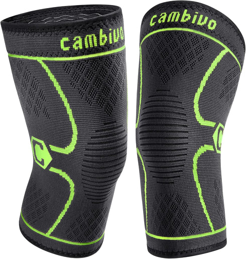 CAMBIVO 2 Pack Knee Brace, Knee Compression Sleeve for Men and Women, Knee Support for Running, Workout, Gym, Hiking, Sports (Green,Medium)...