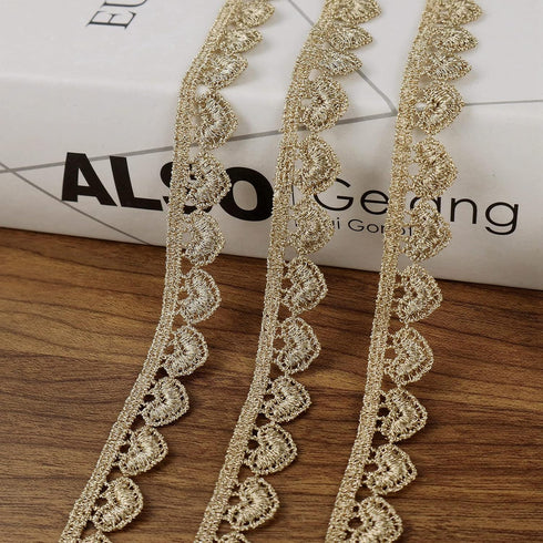 Gold Lace Trim Gold Embroidery Lace Ribbon Trim for Sewing, Metallic Lace for Crafts (0.5 Inch*4.8 Yards)...