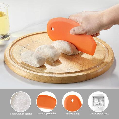 2PCS Bowl Scraper, Kaloo Silicone Food Scraper for Bread, Bench, Dough, Sourdough, Baking Dishwasher Safe (6.9"*3.14", Grey+Orange)...