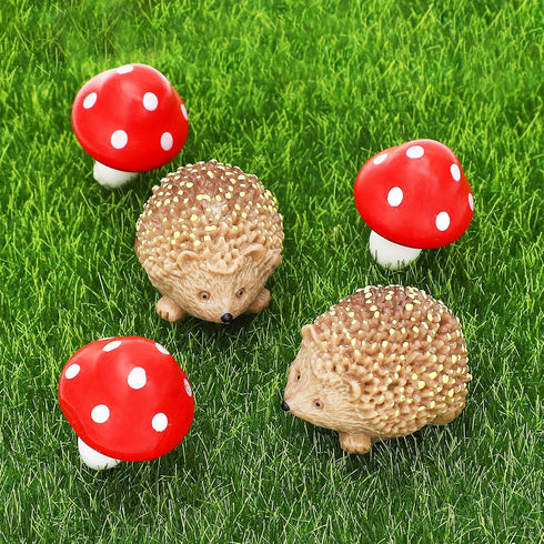 ONEST 12 Pieces Garden Miniature Accessories Mini Hedgehogs Mushroom Garden Micro Landscape Garden Ornament Figurines for DIY Craft Garden Decor...