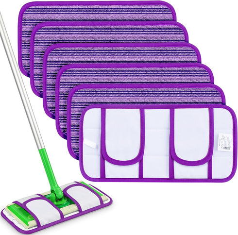 Reusable Mop Pads Compatible with Swiffer Sweeper Mops(6 PCS)- 12 Inch Washable Microfiber Wet Pads Refills Dry Sweeping Cloths Heavy Duty Mop Hea...