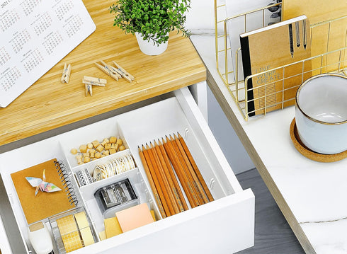 CAXXA 3 Slot Drawer Organizer with 4 Adjustable Dividers - Drawer Storage 7 Compartments Junk Drawer Organizer for Office Desk Supplies and Access...