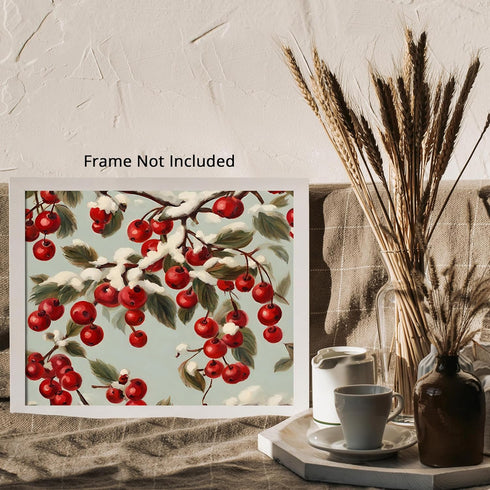 Posterizer 1 pcs-berries in snowy winter scene-oil painting style -8-Holiday Poster Collection-Landscape & Nature Art-Living Room Bedroom Decor- u...
