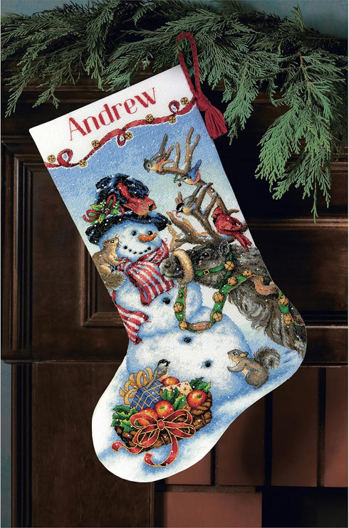 Dimensions Gold Collection Counted Cross Stitch 'Snowman Gathering' Personalized Christmas Stocking Kit, White Aida, 16", 18 Count...