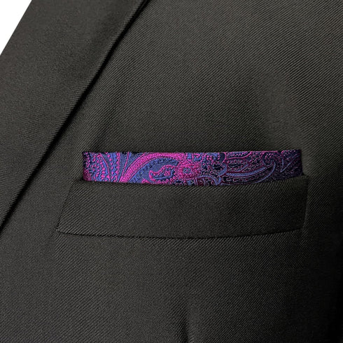 S&W SHLAX&WING Pocket Squares for Men Purple Blue Fuchsia Paisley...