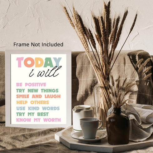 Posterizer 1 pcs-Growth Mindset Positive daily reminders-today I will-Teachers & Classrooms-Motivational & Inspirational Art-Gift for Daughter, So...