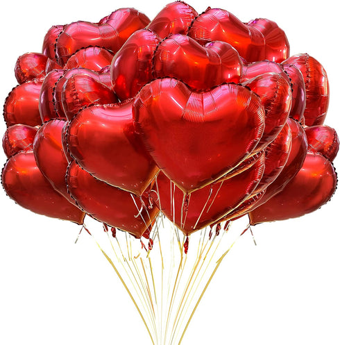 Jonhamwelbor 20Pcs 18 inch Red Foil Mylar Heart Shape Balloons Decorations Valentines Birthday Wedding Baby Shower Party (Red)...