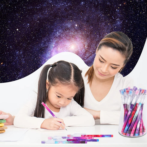 Kolewo4ever Galaxy Stackable Pencil Outer Space Multi Point Pencils Non Sharpening Pop up Pencil with Matching Eraser Teacher Supplies for Classro...