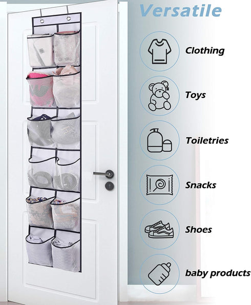 MISSLO Over The Door Shoe Organizer 12 Large Mesh Pockets Hanging Narrow Closet Door, White, 2 Pack...
