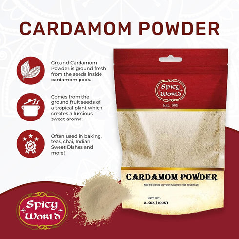 Spicy World Ground Cardamom Powder (Cardamon) 3.5 Ounce Bag...