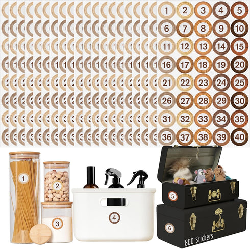 800 PCS 1-40 Number Stickers, Water/Oil/Tear Resistant Rustic Wooden Style Number Labels, Remove without Residue for Indoor, Outdoor, Office, Clas...