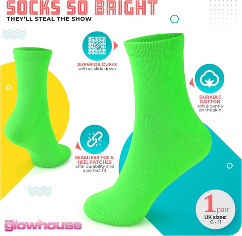 Casual Dress Socks for Men, Bright Neon Solid Color, Comfortable Crew Socks, Rock n Roll Fancy Dress, Ideal...
