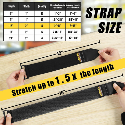 LuBanSir Cinch Straps, 2" x 12" (8 Pack) Elastic Hook and Loop Storage Strap for Extension Cord, Cable, Cord Wrap, Rope and Hose...