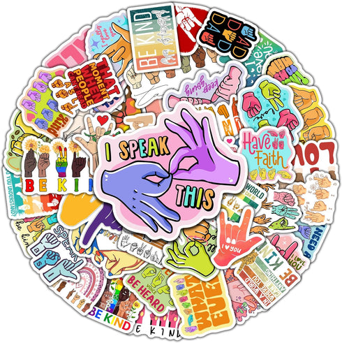 Pack 50 PCS ASL Stickers American Sign Language Vinyl Decals Waterproof Decorations Patches Laptop Bumper Water Bottles Computer Bicycle Luggage C...