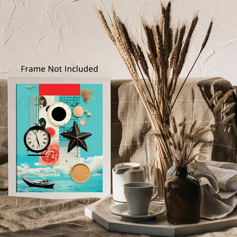 Posterizer 1 pcs-beach vibes-ocean and vintage elements collage-Coastal & Nautical Art-Abstract & Modern Art-Gift for Nature, Surfers and Beach Lo...